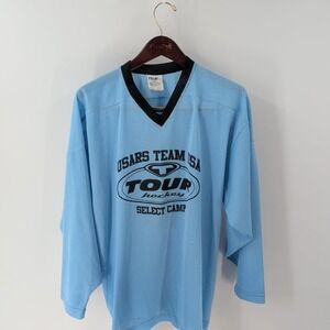Vintage 90s Tour USARS Team‎ USA #11 V-Neck Sportswear Hockey Jersey Blue Size M